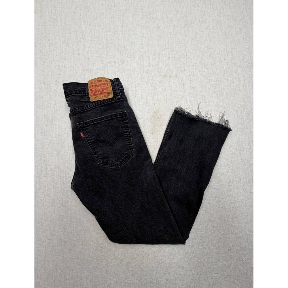 Levis 527 Slim Bootcut Jeans Mens 33x32 Faded Black Raw Hem 05527-0527